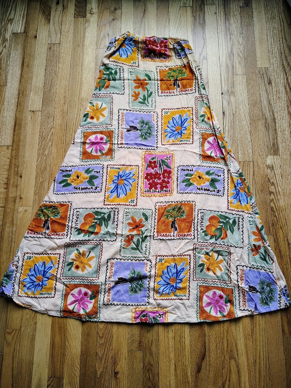 Paper Heart Anthropologie Postage Stamp Linen Blend Maxi Dress Size S Boho